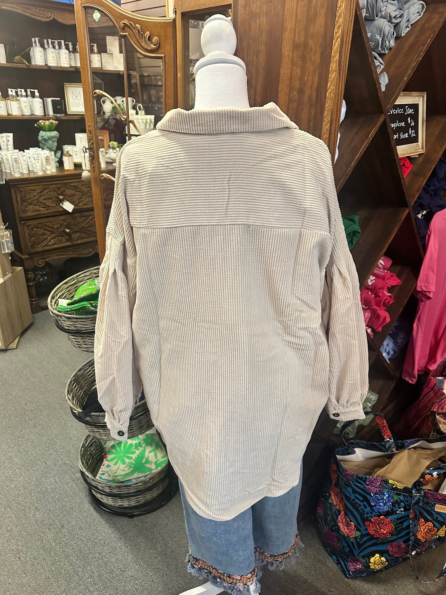 Oversized Corduroy Shacket with Balloon Sleeves