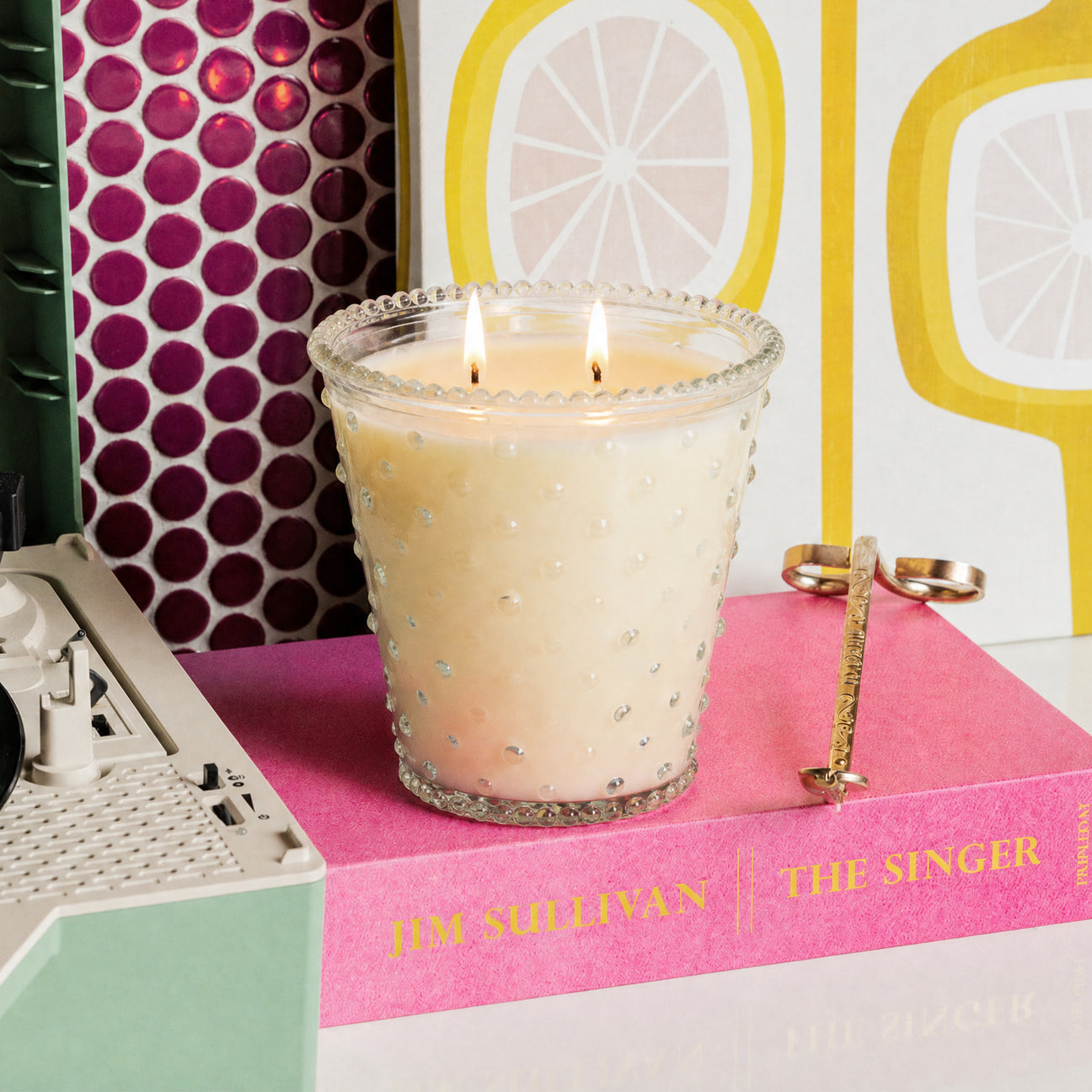 Sweet Grace Collection Candle #80, soy-blend wax in textured glass holder. Available sizes: small, medium, large.