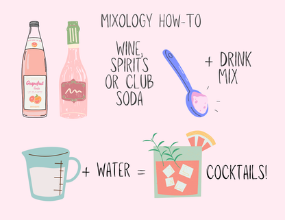 Wine & Cocktail Slush Mix Bag in multiple sizes with instructions: combine with wine, spirits, or club soda plus water for cocktails.