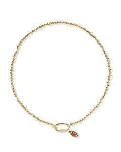 Gold Football Metal Strand Necklace with white CZ, small oval clasp, teardrop sports pendant. Sizes: S, M, L.