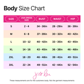 Make It Count Textured Set Black size chart, S-3XL, bust 34-52", waist 28-44", hip 38-54". Body measurements only.