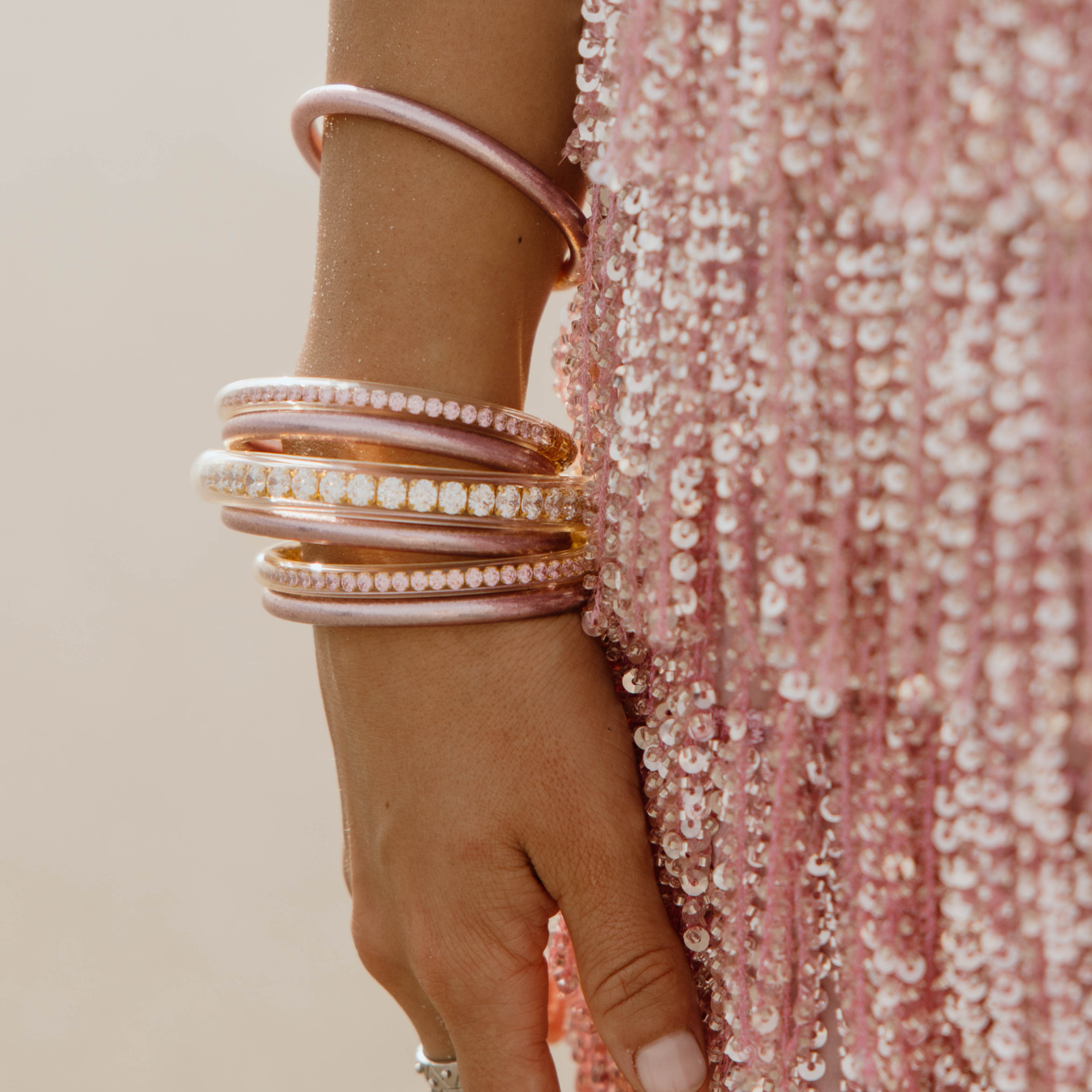 Ice Rose All Weather Bangles® Set of 6, available in S, M, L; sparkling finish; catches the light.