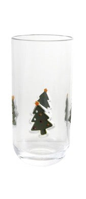 18oz acrylic holiday glass with Christmas tree motifs.