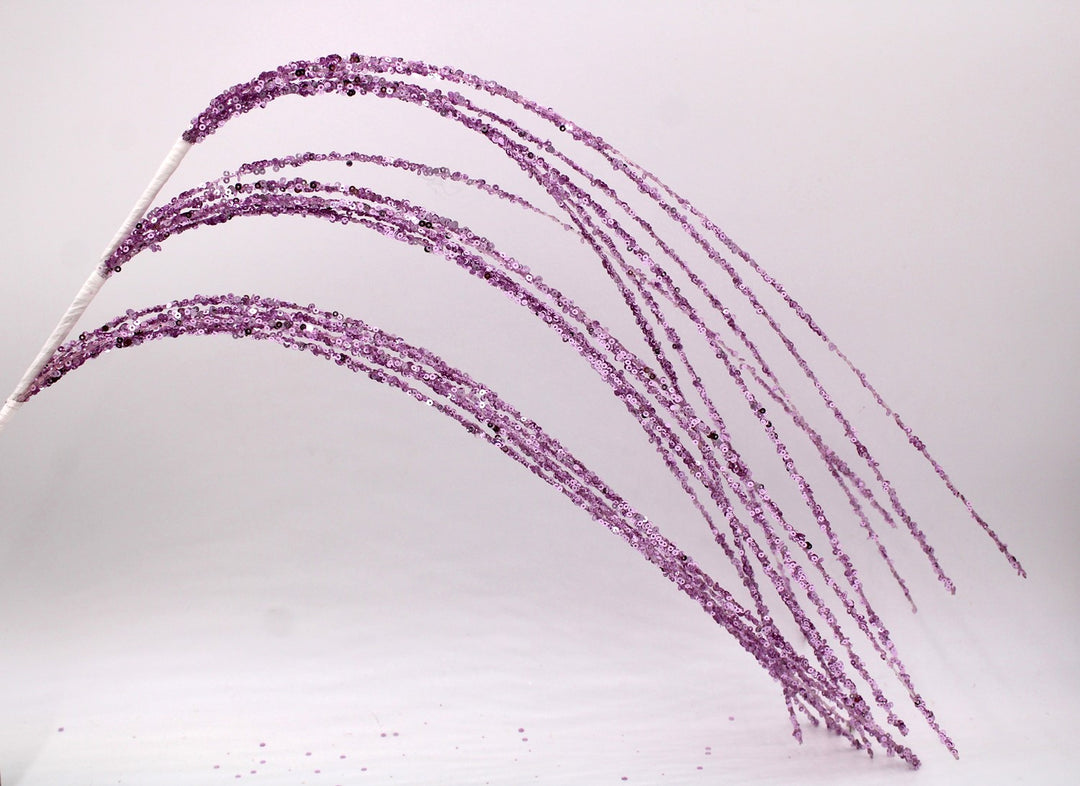 36″ pink glittered sequin spray with three arching, flexible stems.