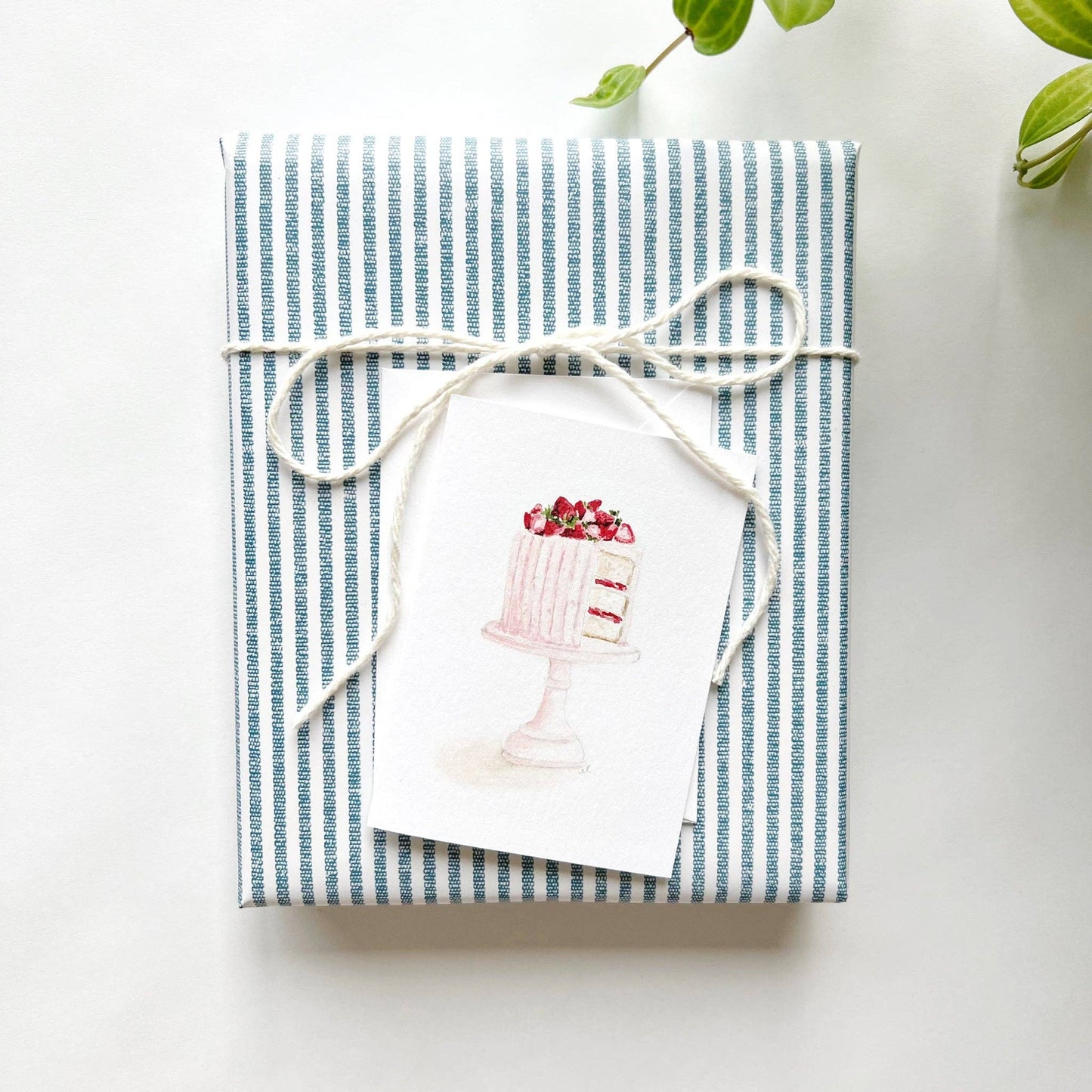 Pink Cake Mini Notecard in available sizes, featuring watercolor cake with berries.