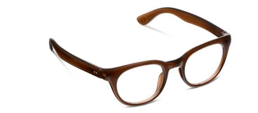 Brown round Peepers Kitt eyeglasses with clear lenses and lightweight design; available in multiple sizes.