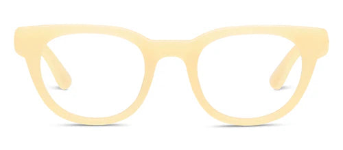 Peepers - Kitt eyeglasses with light yellow, slightly rounded rectangular frames designed for lightweight comfort; available in multiple sizes.