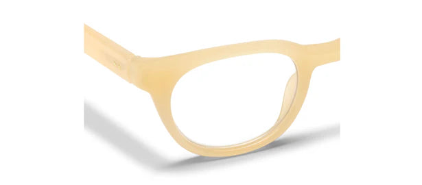 Peepers - Kitt eyeglasses in translucent beige with a lightweight frame design; available in multiple sizes.