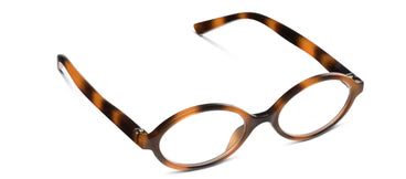 Peepers Filly Mocha Tortoise eyeglasses with round, lightweight brown and black tortoiseshell frames. Available sizes: narrow, average, wide.