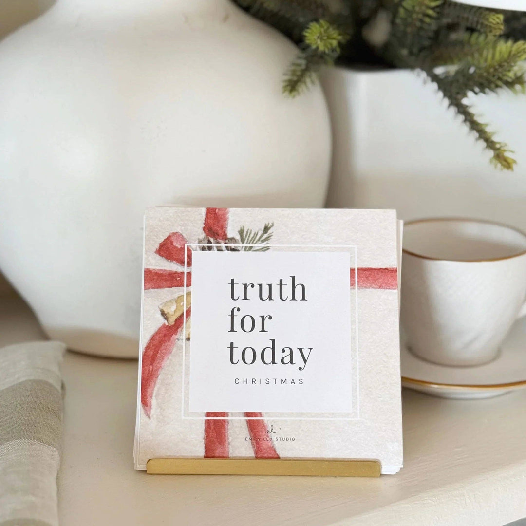 A Christmas gift Truth for Today card on a holder. Available in 4x6 and 5x7 inch sizes.