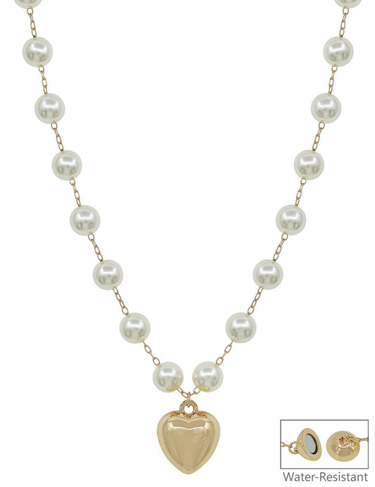 Water Resistant 10MM Pearl Chain with Puffy Heart