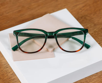 Peepers Progressives - Penn Green/Tortoise Horn eyeglasses with a polycarbonate frame, green tops, brown-tinted bottoms, and UV400 protection. Available in multiple sizes.