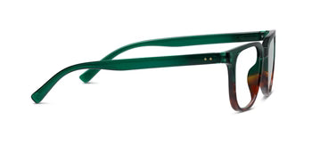 Peepers Progressives - Penn Green/Tortoise Horn eyeglasses feature green and brown acetate, thick polycarbonate frames, gold hinge accents, and UV400 protection. Available sizes: small, medium, large.