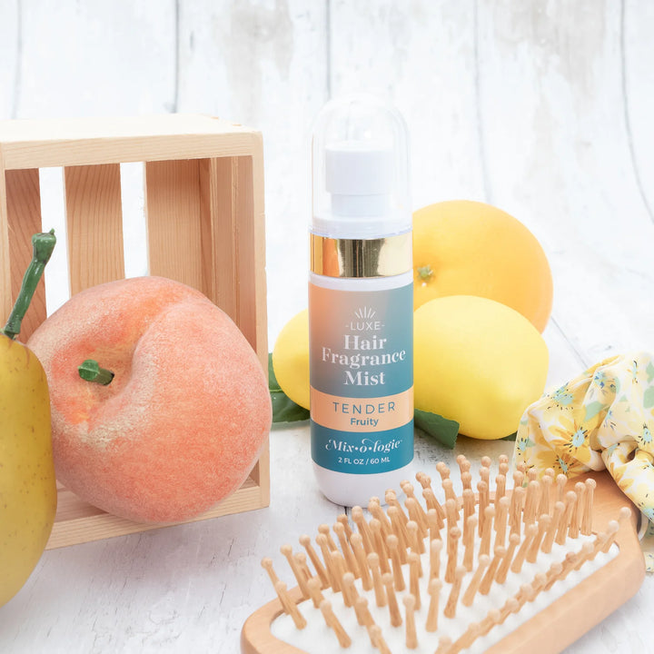 Mix O Logie Hair Fragrance Mist | Tender bottle available in 3.4 fl oz size, standing upright on a white surface.