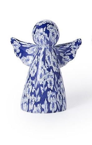 Blue and white floral angel figurine.
