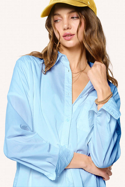 Blue Bell Classic Collared Button Down Poplin Shirt in light blue. Available in sizes XS-XL.