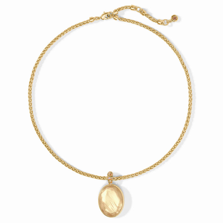 Stardust Statement Necklace with 24K gold-plated adjustable chain, oval light-colored pendant, and pavé-set bail. Available in adjustable sizes.