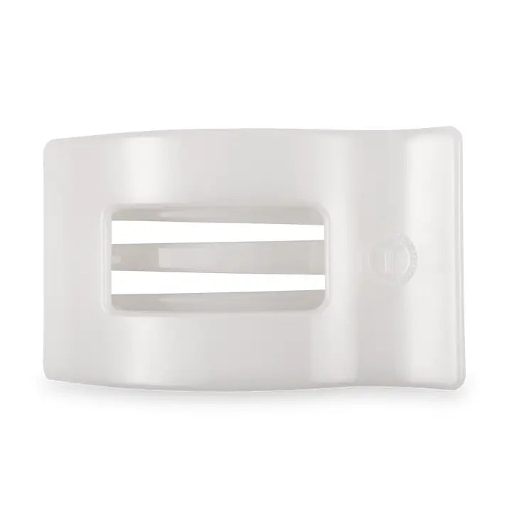 TELETIES Flat Rectangle Hair Clip with sleek, minimalist white design, two central openings; available in multiple sizes.