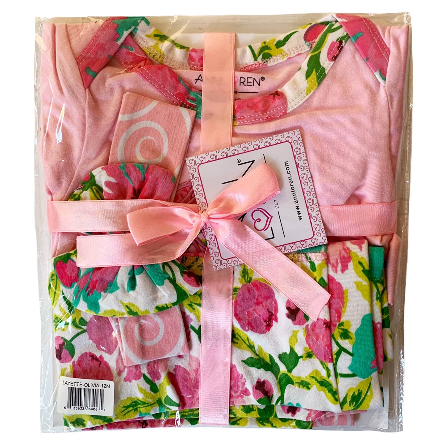 AnnLoren Baby Shower Gift Girls Pink Floral Rose Layette Set