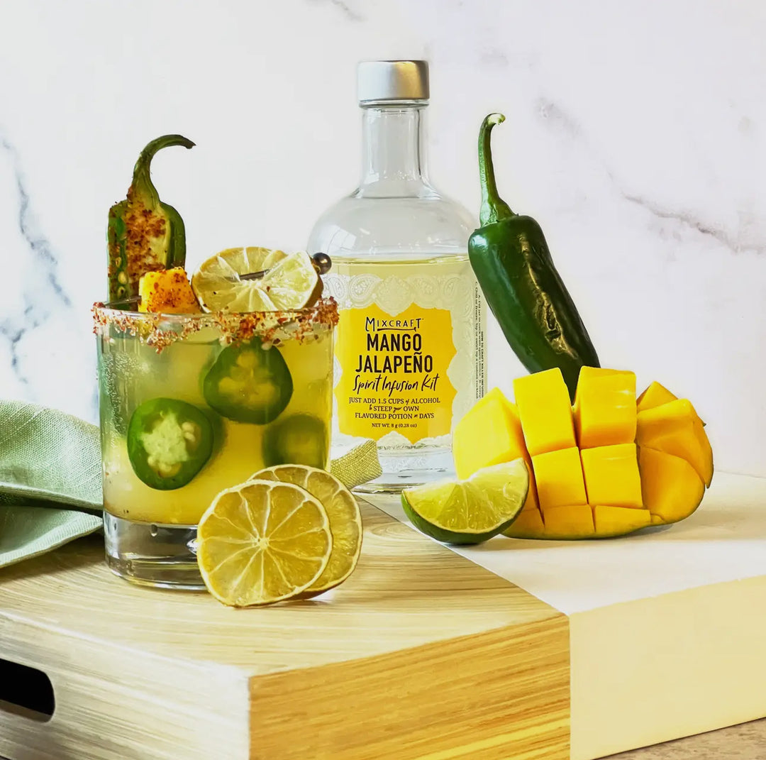 Mango Jalapeño Syrup Infusion Kit shown; available in 8oz and 16oz sizes.