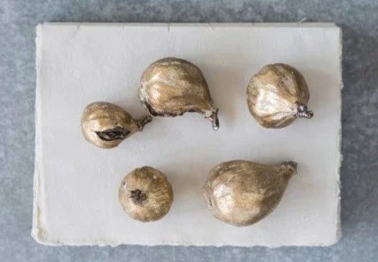 Set of five resin figs with antique finish. Sizes available: small, medium, large.