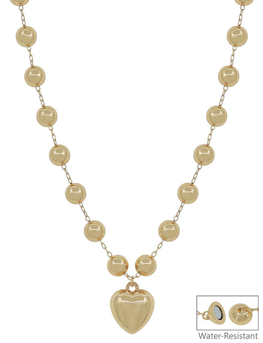 Gold 10MM Beaded Necklace with Puffy Heart