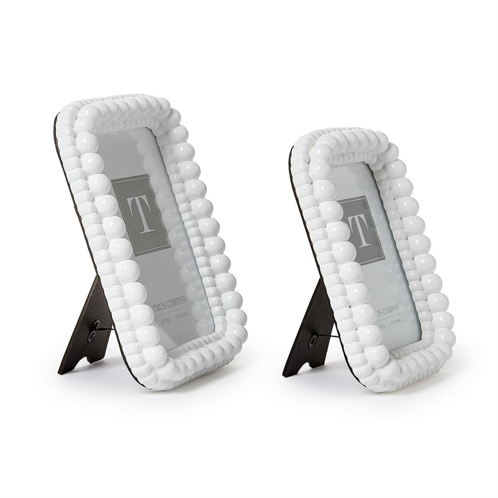 White double hobnail frames with glass fronts and black easel backs, available in multiple sizes.