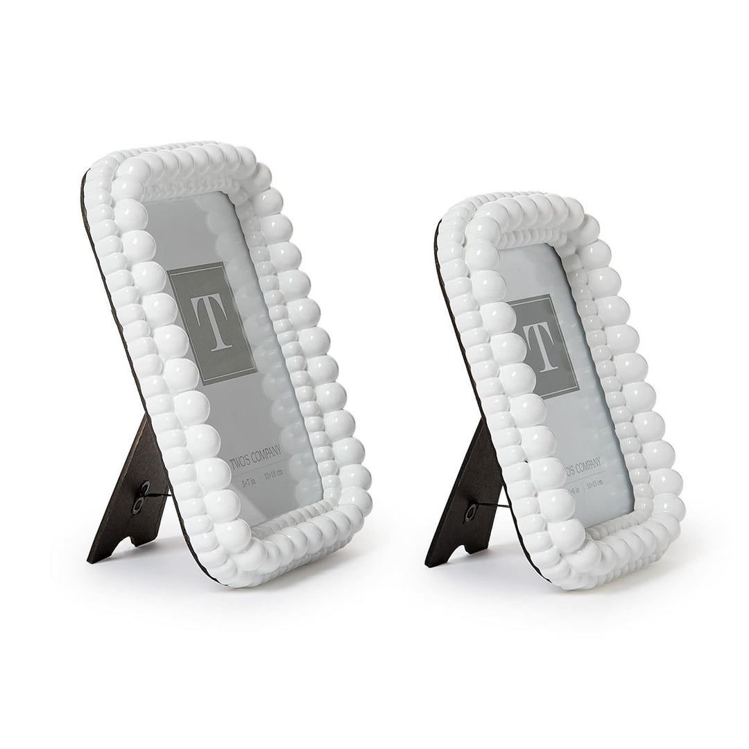 White double hobnail frames with glass fronts and black easel backs, available in multiple sizes.