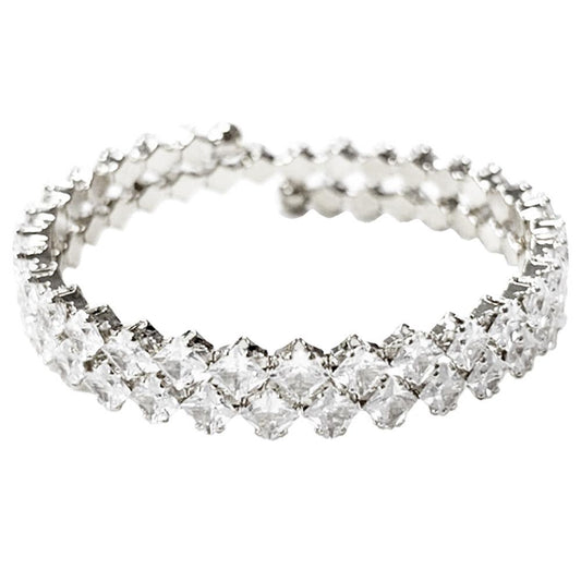 Cubic Zirconia Round Memory Wire Cuff Bracelet