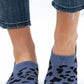 No-Slip Sneaker Socks in Leopard Print, available in sizes S, M, L. Cropped blue jeans not included.