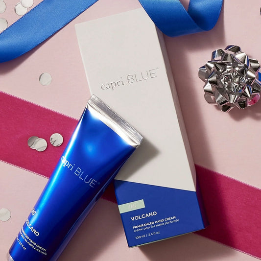 Volcano Hand Cream | Capri Blue, available in 3.4 oz tube. Softens, moisturizes, and hydrates skin.
