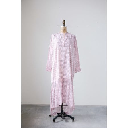 Cotton Printed Voile Steph Dress in light pink, long sleeves, subtle print, high-low hem. Available in sizes XS-XL.