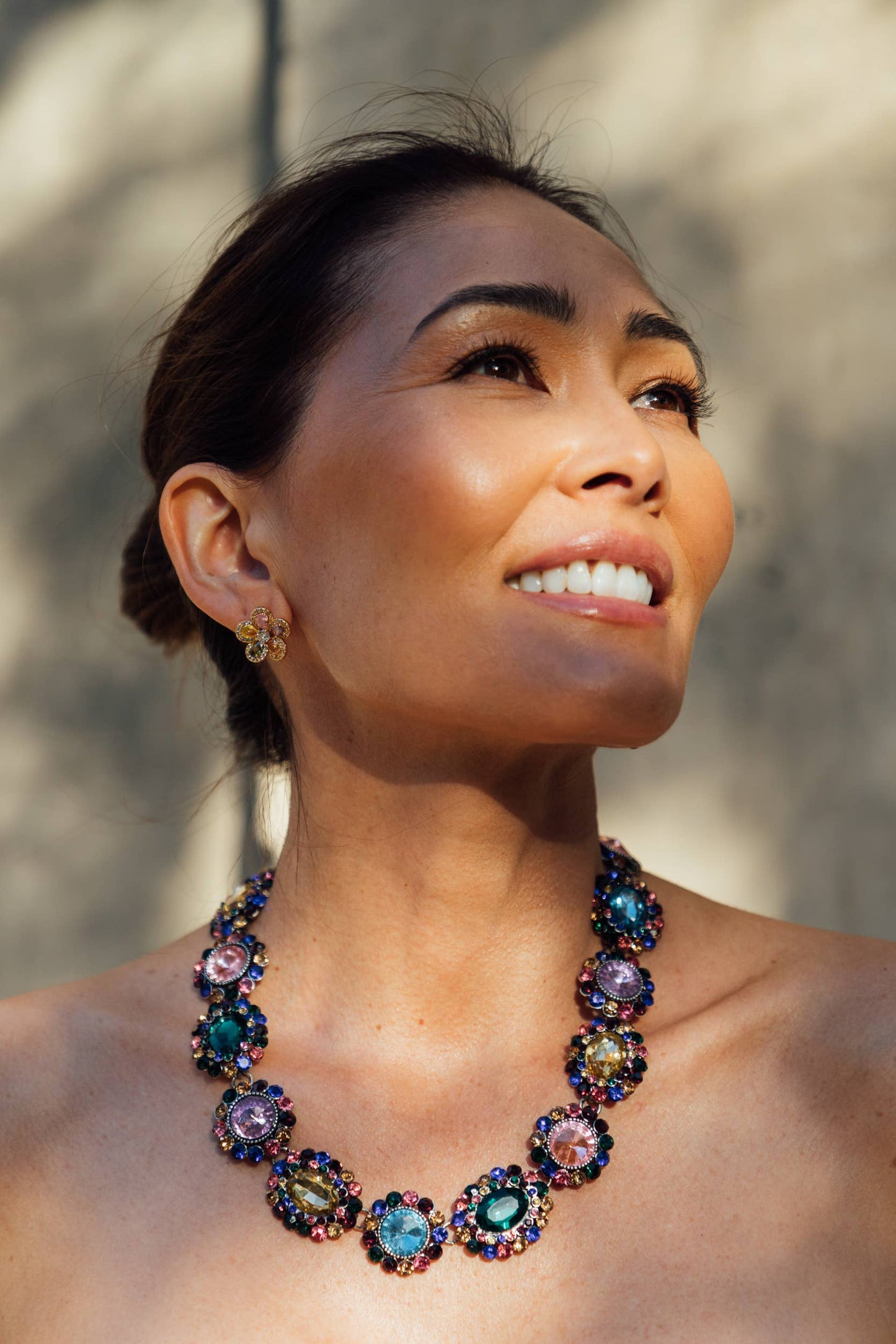 Juliet Necklace: colorful glass crystal pendant, alloy chain with lobster clasp. Available in 16", 18", and 20" sizes.