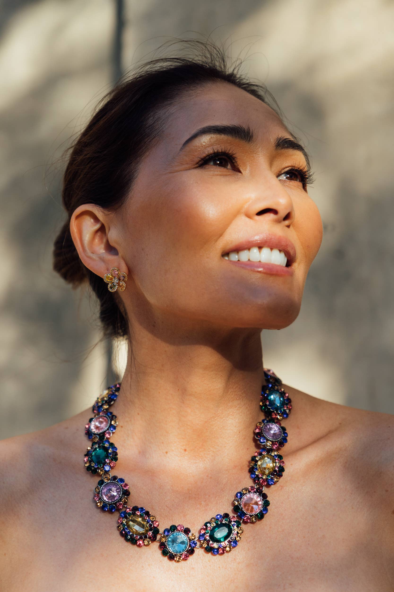Juliet Necklace: colorful glass crystal pendant, alloy chain with lobster clasp. Available in 16", 18", and 20" sizes.