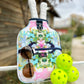 Colorful pickleball bag; holds 2 paddles and 3 balls; available in 2 sizes.