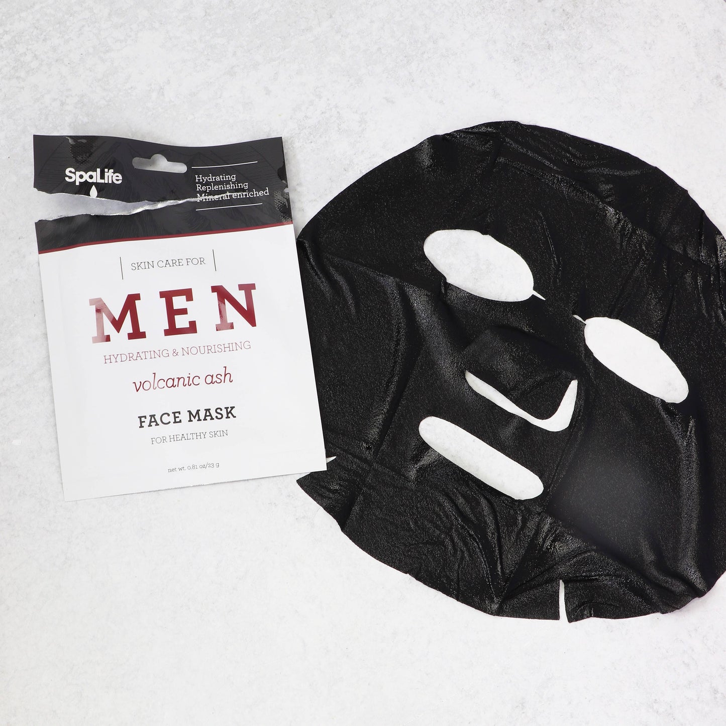 Men's Volcanic Ash Hydrating Facial Mask with packaging shown; available in 50ml and 100ml sizes.