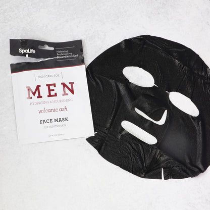 Men's Volcanic Ash Hydrating Facial Mask with packaging shown; available in 50ml and 100ml sizes.
