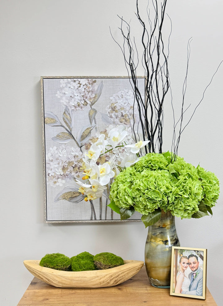 12.5" Real Touch Hydrangea with 6" soft pink bloom, artificial, ideal for home decor; available in multiple sizes.