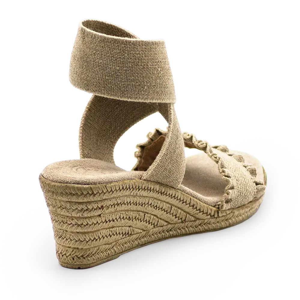 Carolina Linen Ruffle Wedge Sandals