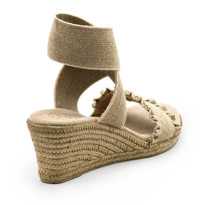 Carolina Linen Ruffle Wedge Sandals