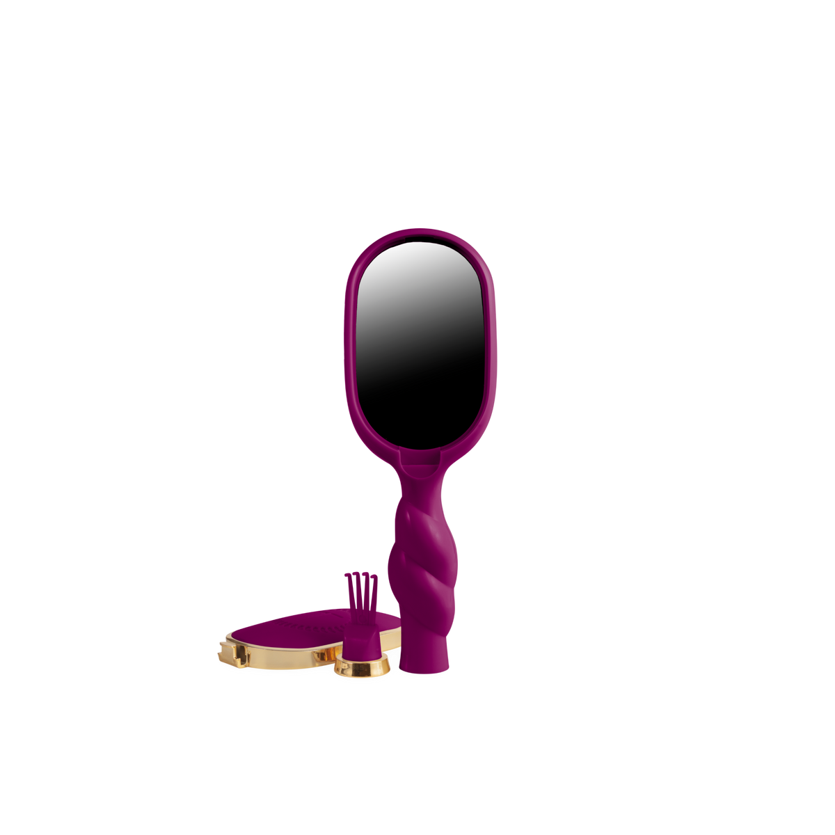 Purple Mini Boar Bristle Hair Brush in Mulberry with gold edging available in mini size.