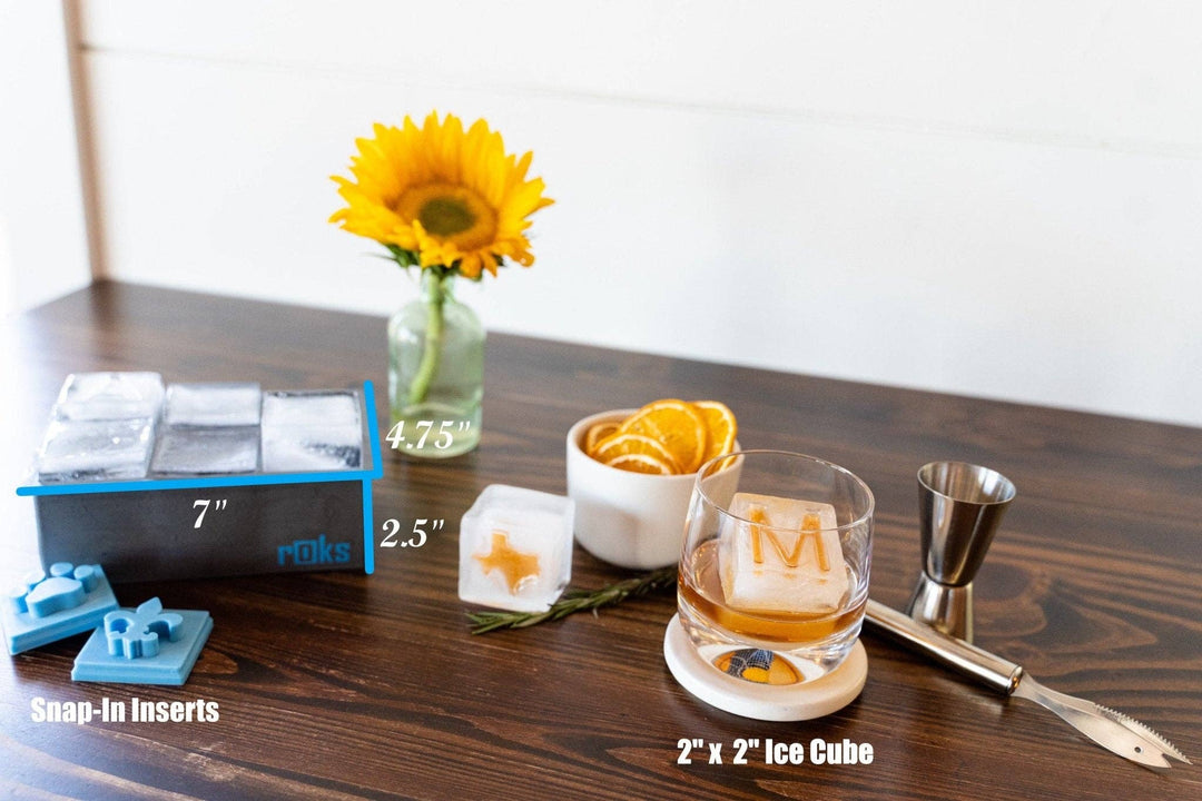 Three blue BPA-free silicone Texas A&amp;M Block ATM Snap-In Inserts, 7 by 4.75 by 2.5 inches and 2 by 2 inches.