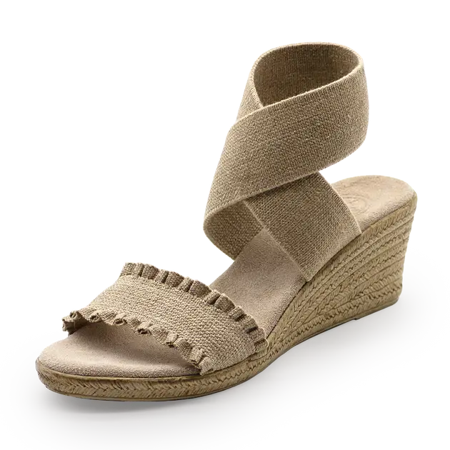 Carolina Linen Ruffle Wedge Sandals