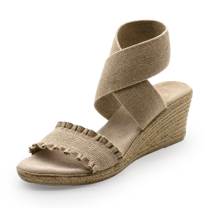 Carolina Linen Ruffle Wedge Sandals