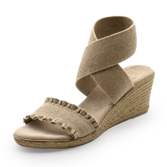 Carolina Linen Ruffle Wedge Sandals