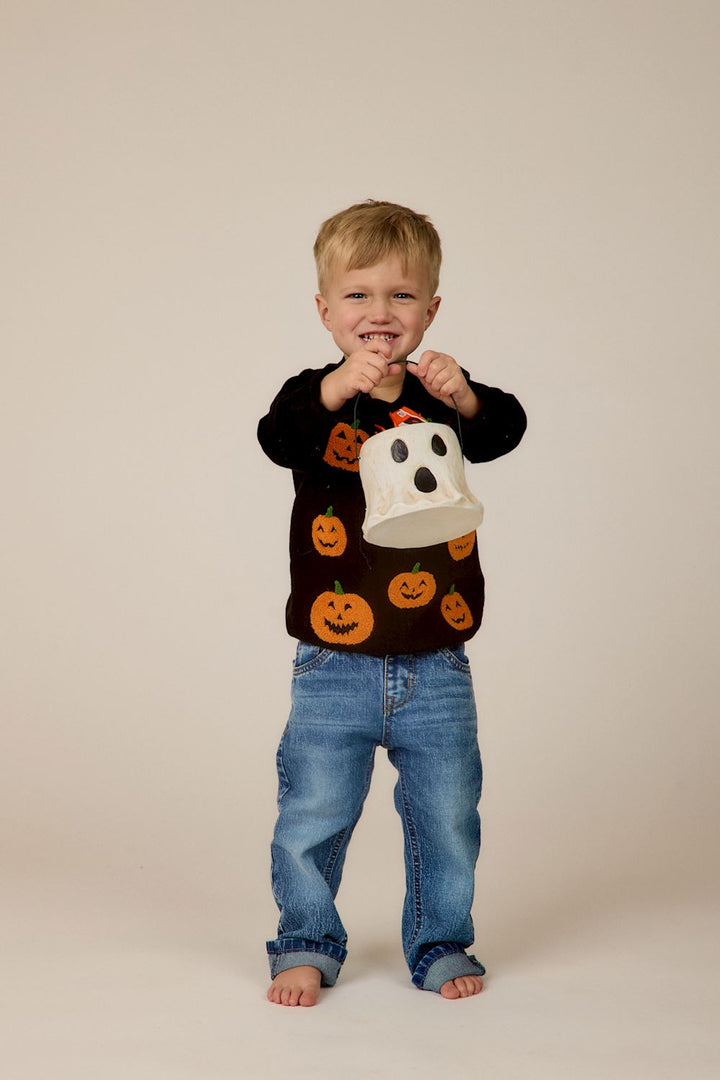Mini Halloween Treat Bucket, ghost-shaped and hand-painted, available in 3 styles and multiple sizes.