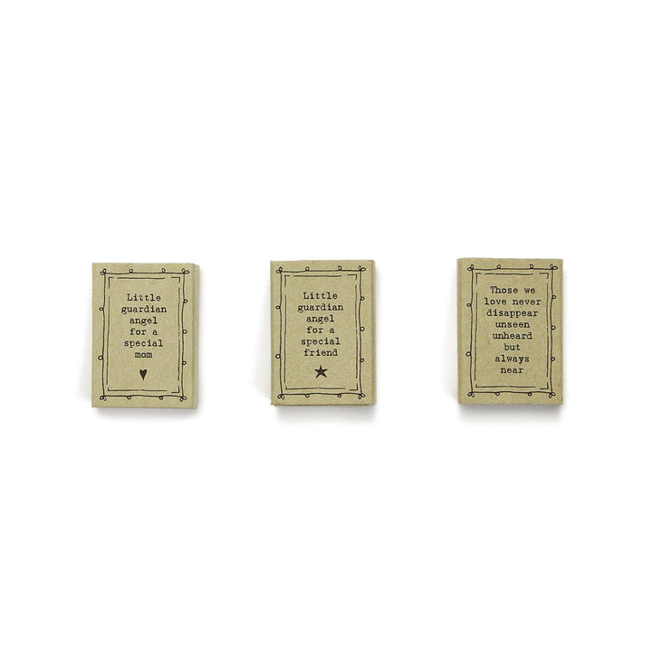 Matchbox Angel in Gift Box with three sayings; available in multiple sizes. Ideal sentimental gift.