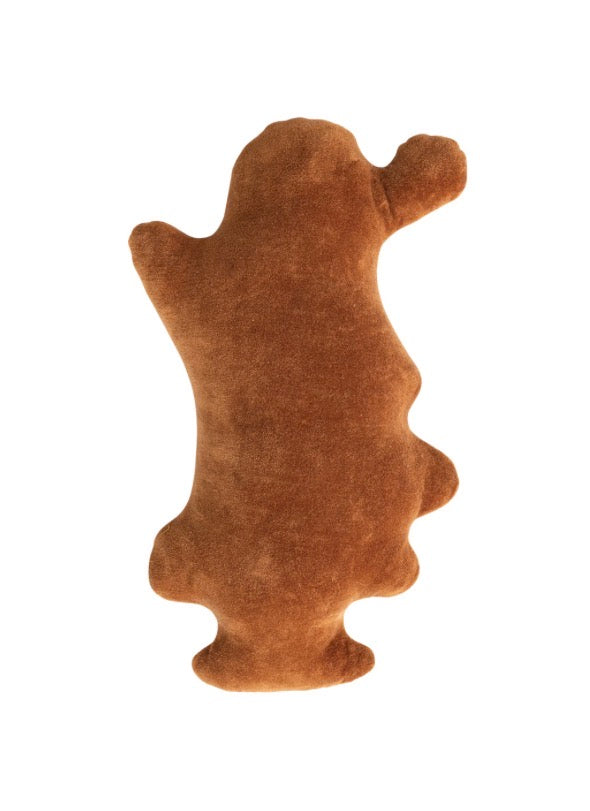 Brown plush Santa embroidered pillow shaped like a Santa Claus figure.