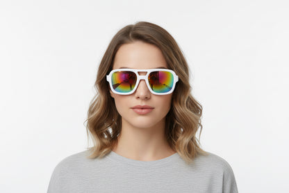 White Rainbow Sunglasses with lightweight frame, UV protection. Available sizes: Small, Medium, Large.