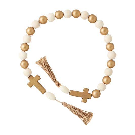 Cross gold and woodn beads